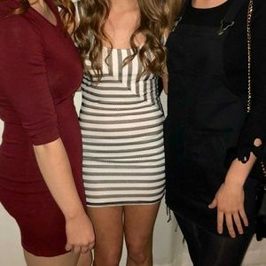 Nasty Gal White Bodycon Dress w Black Stripes